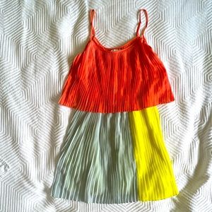 Parker cocktail dress, size small, coral/grey/yellow